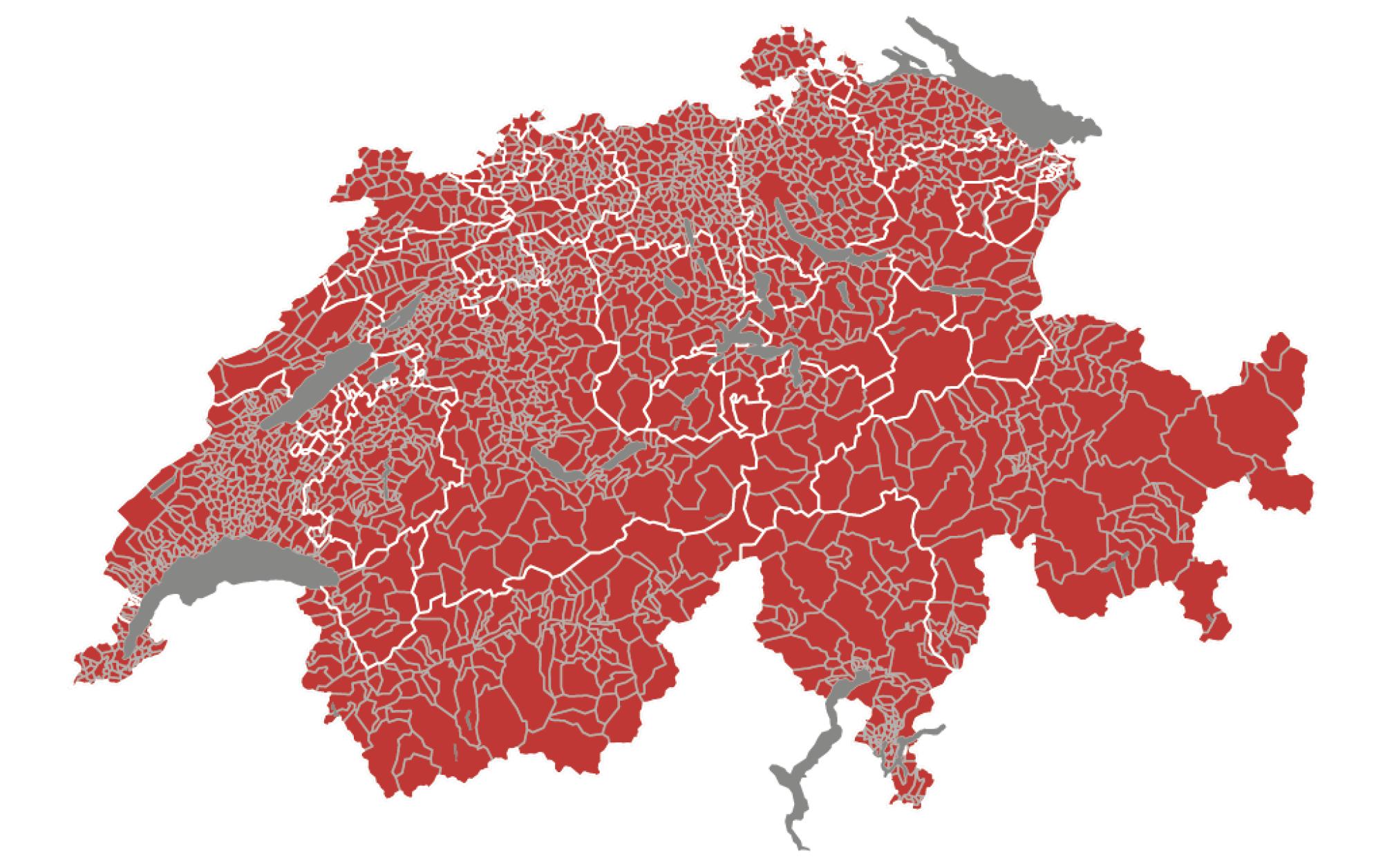 Die dritte Karte ist deutlich stärker zerstückelt und zeigt die Gemeindegrenzen.