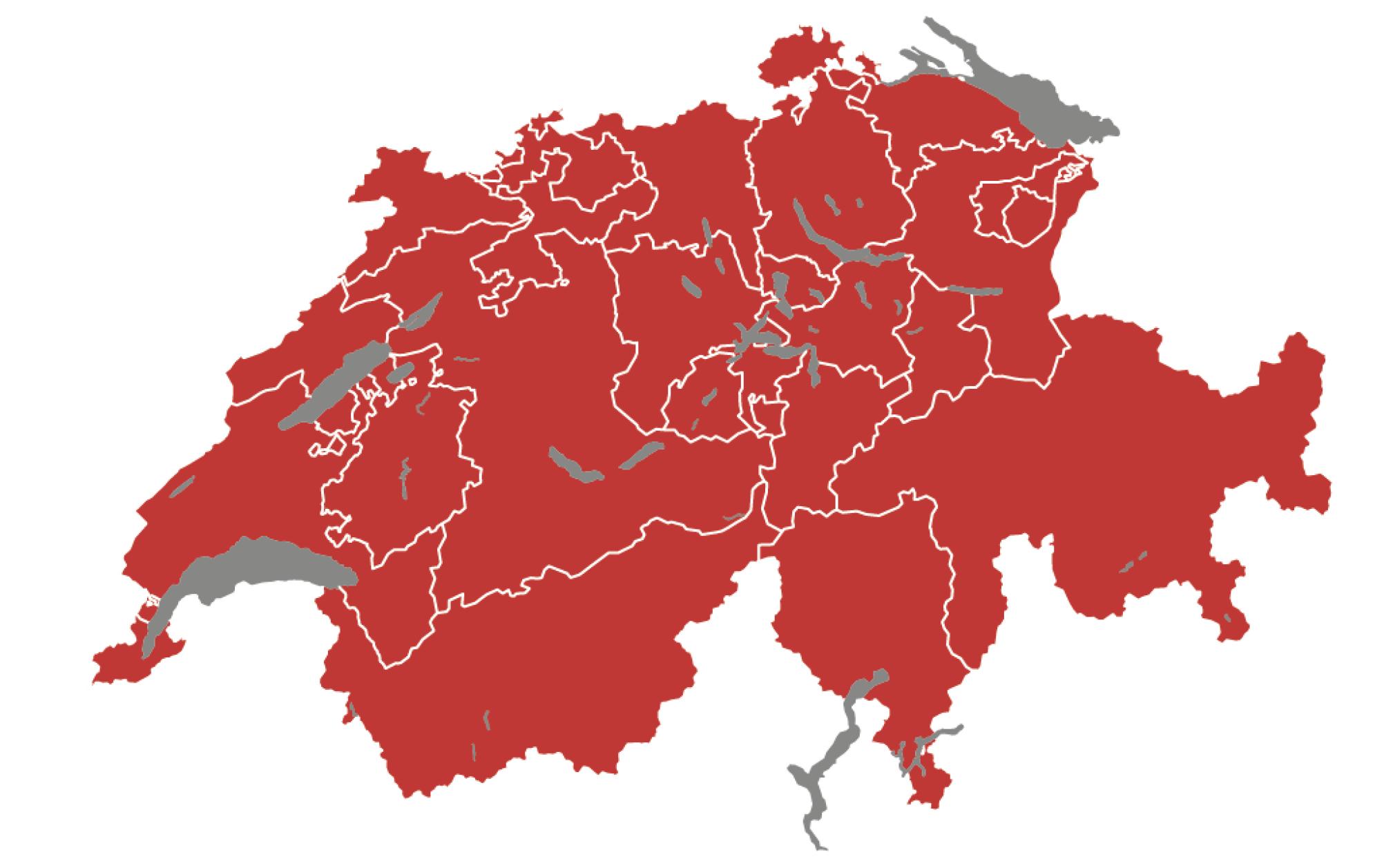 Die zweite Karte zeigt die Kantonsgrenzen und die unterschiedlichen Kantonsflächen.