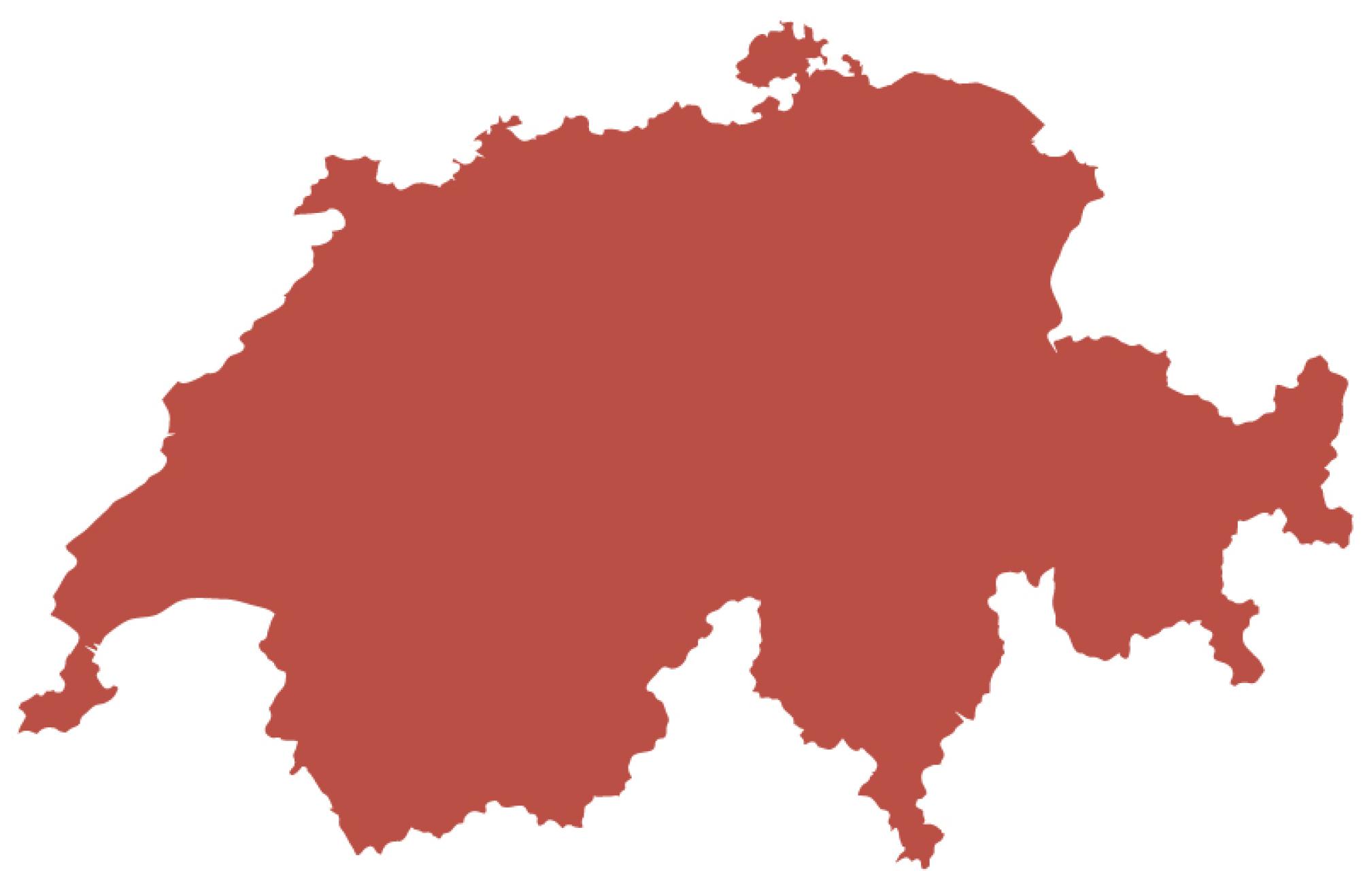 Cartina della Svizzera in tre varianti: la prima cartina mostra i soli confini della Svizzera.